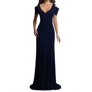NEW SABOROMA cold-shoulder v-neck evening gown in navy